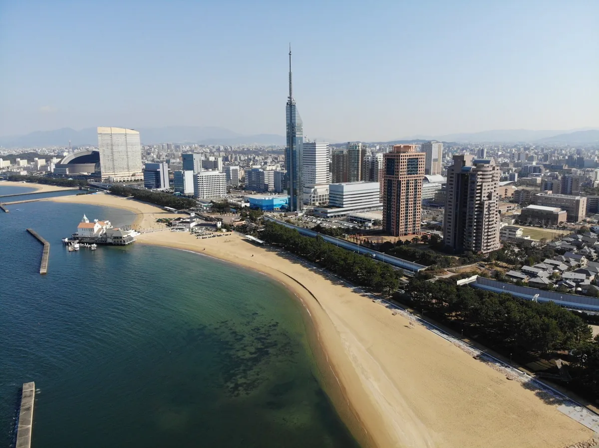 Seaside Momochi coastline and Fukuoka Tower viewed from above