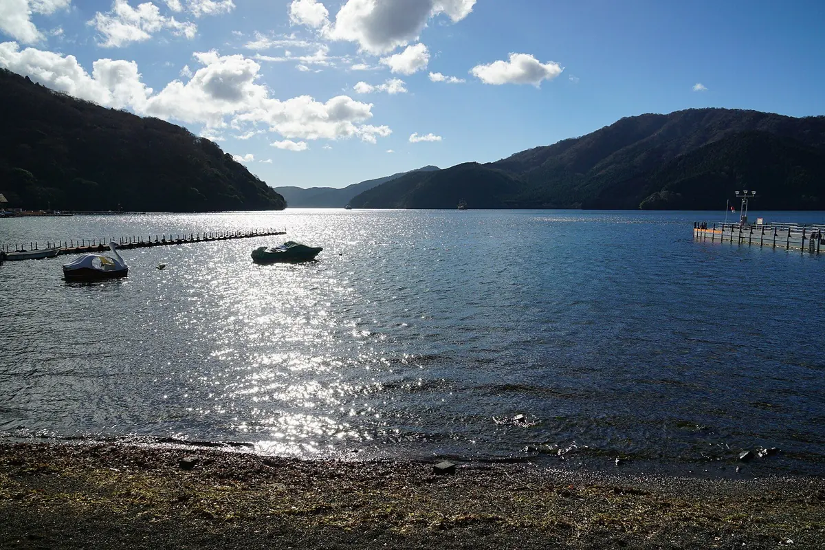 Lake Ashi and forested mountains viewed from the Togendai side of Hakone